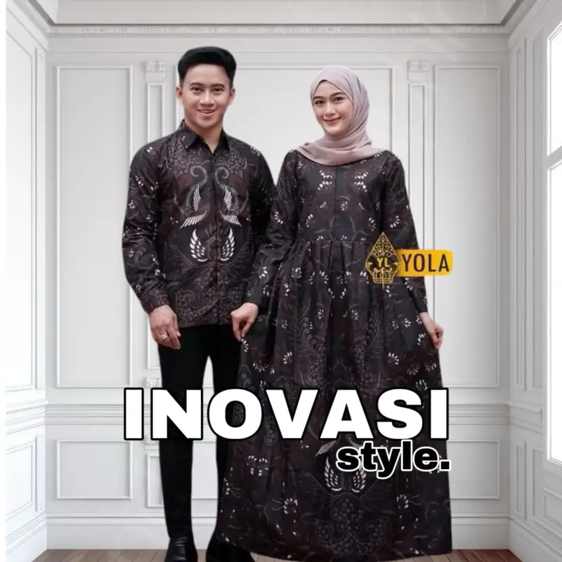 Couple Gamis Dan Kemeja Batik INOVASI STYLE Tali Samping Resleting Depan Busui Friendly
