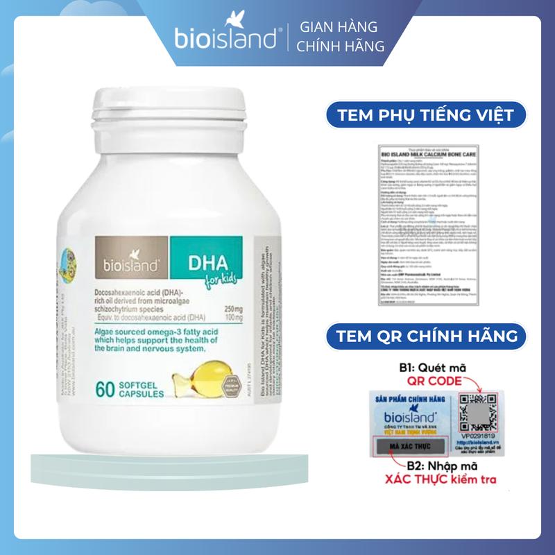 [ĐQ - QUÀ TẶNG TÚI TOTE ] Bổ sung DHA cho bé Bioisland DHA For Kids cải thiện thị lực 60 viên của Úc  Vitamin Men Vi Sinh