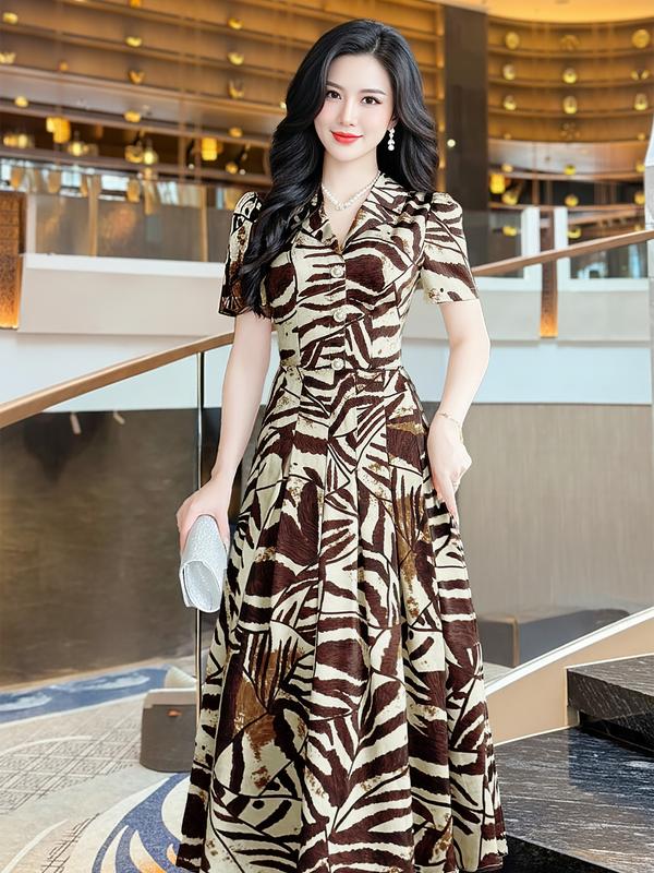   MIỄN SHIP  MDU5165 Váy Lụa Mango Cap Cấp - Dáng Xòe Qua Gối Chiết Eo Cổ Vest Chữ V Thanh Lịch vay thiet ke cao cap đầm đẹp đi tiệc cưới sang chảnh 