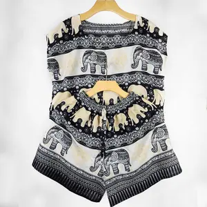 Setelan Motif Gajah Baju Tidur Babydoll Pendek Wanita Jumbo