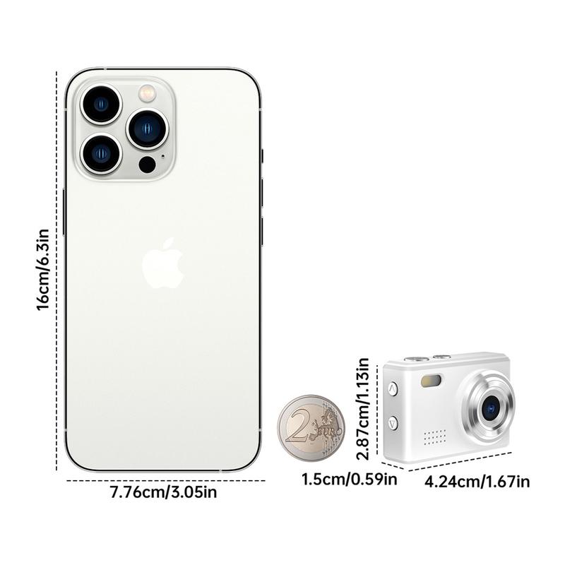 Máy ảnh, Màu trắng, với dây chuyền chìa khóa, Máy ảnh mini, Pixel Nhỏ Máy ghi hình kỹ thuật số nhỏ Cổ Điển có đèn Lung Linh Cầm Tay Thích hợp để đi du lịch và ghi lại cuộc sống, Lý Tưởng để đi ra ngoài, Vlog và lưu trữ xu hướng 1