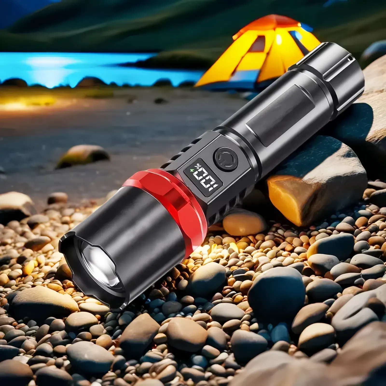 High-power flashlight Type-c portable charging outdoor remote light retractable focusing display white light power