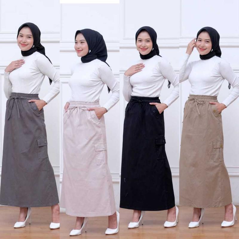 AR | ROK CARGO WANITA TWILL PREMIUM ROK CARGO A-LINE SKIRT Rok Cargo skirt Twill Mulur Tebal elastis Premium Kain Karet Nyaman 2
