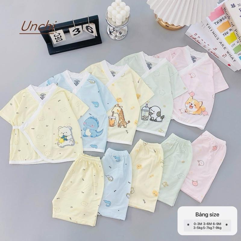 Bộ quần áo cộc tay petit UNCHI KIMONO mềm mại co giãn cho bé sơ sinh 0-9m [kimono Cộc ]