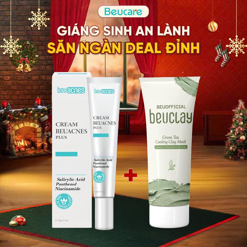 COMBO 1MN +1 TM - TMNL606 Combo 1 Kem Mụn BEUACNES PLUS 15g Giảm Mụn Sáng Da Mờ Thâm + 1 Tuýp Mặt Nạ Đất Sét BeuClay Skincare Mặt Nạ bùn Chăm Sóc Làm Đẹp Da Dưỡng Ẩm Da tốt Women K dùng bôi Cho Bé