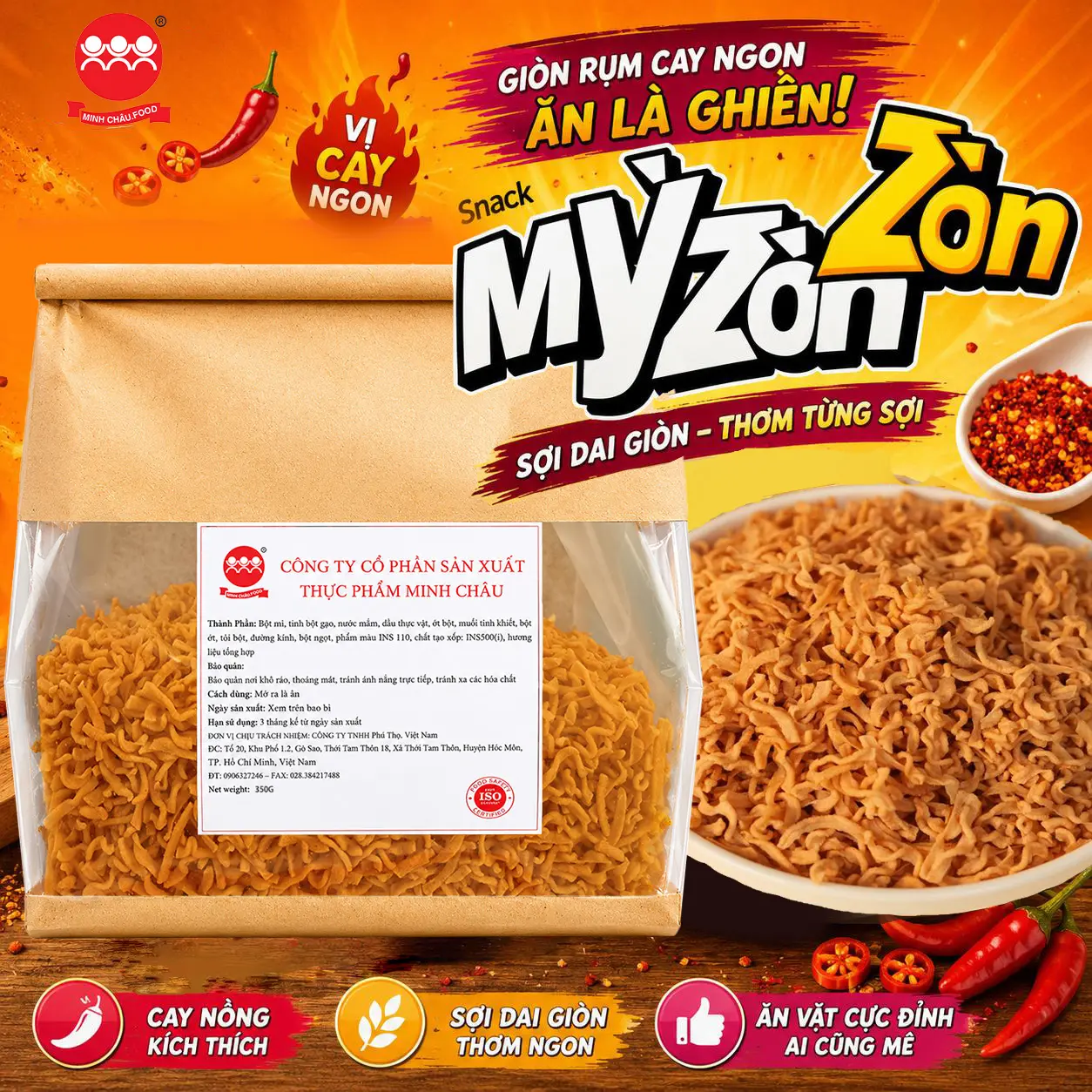 Mỳ Zòn Zòn 350g BimBim Snack Mì Giòn Tan Đậm Đà Kích Thích Vị Giác Ngọt Cay Đồ Ăn Vặt