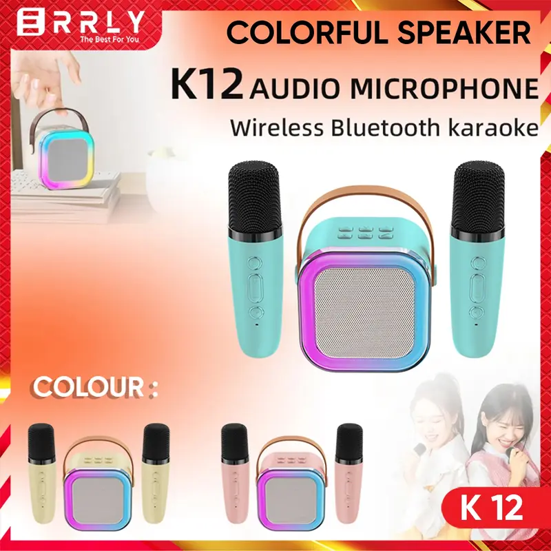 Mini Karaoke Set Speaker Bluetooth K12 LED Karaoke Super BASS Mic Microphone Wireless 1&2 6