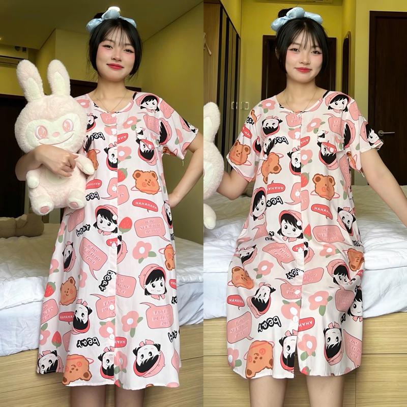 MUMMUM/ Đầm bầu mặc nhà tay ngắn fom suông tole 2 da mềm mát thoải mái mùa hè Len Váy Bầu