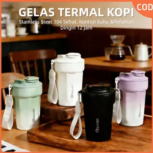 Gelas Kopi Portabel Stainless Steel Vacuum Tumbler Anti Panas Dingin untuk Outdoor Traveling Olahraga Kantor