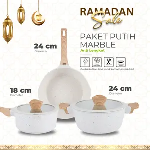 PAKE HEMAT SET ALAT MASAK Putih Alumunium Lapisan Marble uk 18cm/24cm/24cm Kitchenware PFOA free