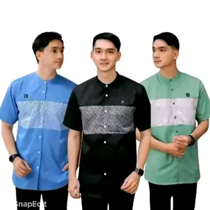 Baju Koko Kautsar Muslim Pria Dewasa Model Kurta Toyobo Lengan Pendek Kerah Leher Tinggi Atasan Full Kancing Depan Bahan Katun Premium Tebal Halus Dingin Panjang Baju Sedang Motif Batik Kombinasi Polos Variasi Warna Warni Cerah Gelap Kekinian Terbarukan