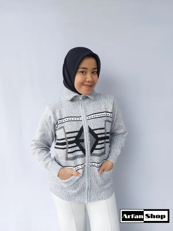 Jaket Rajut Resleting Leher Tinggi Tebal Premium Pria Wanita | Sweater Knit Zipper Turtleneck Motif Saku | Knitwear Baju Hangat Ibu 3