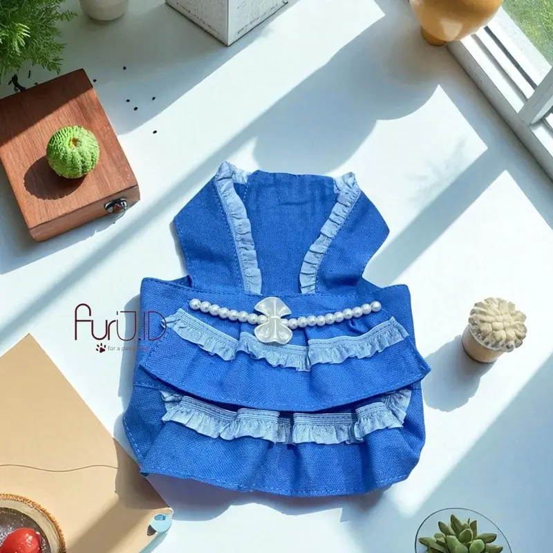 FurIU.id Baju Kucing Anjing Bahan Linen Dusty Blue 1