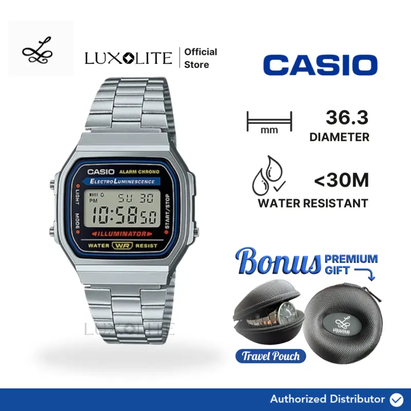 [Luxolite] CASIO Jam Tangan Pria Digital A168WA-1WDF/A168WA-1W/A168WA-1 Stainless Steel Strap A168WA 1