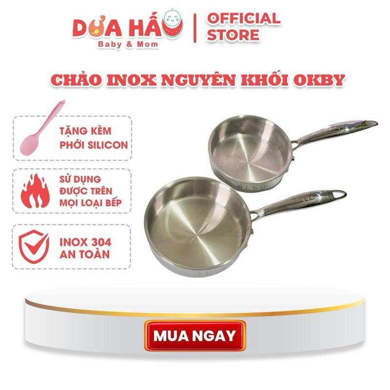 [Okby] Chảo Inox Nguyên Khối 16cm & 14cm Chống Dính Tự Nhiên Inox 304 Tay Cầm Chống Nóng Tiện Lợi Cho Bé Ăn Dặm Dày Dặn Sang Trọng