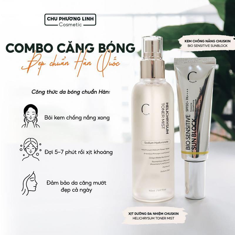 Combo xịt Khoáng Đa Nhiệm & Kem Chống Nắng Nâng Tone Chuskin – Dưỡng Ẩm, Bảo Vệ Da –  CB0136