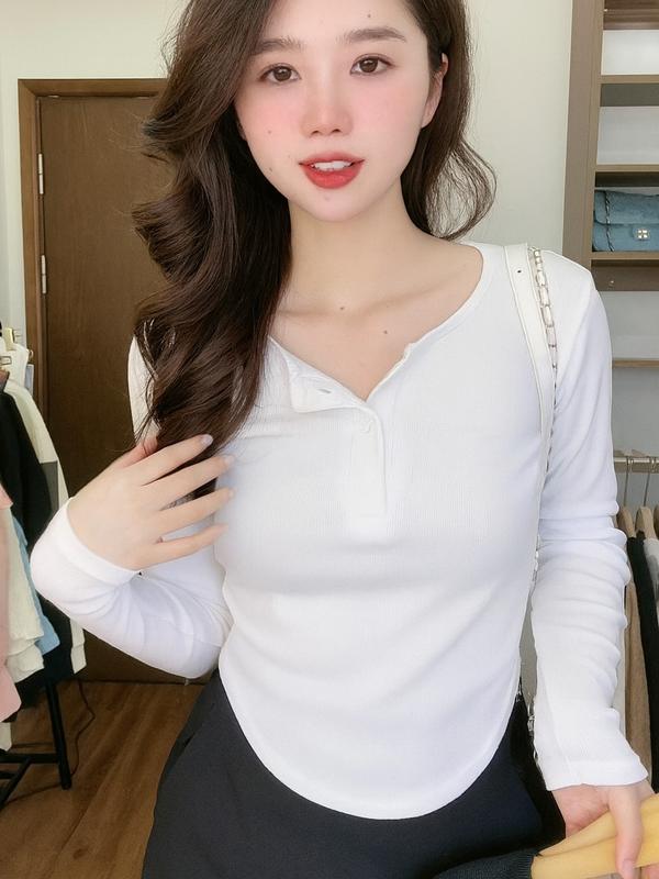 Áo dài tay vạt bầu phối khuy peonyb nữ - Thun kiểu dáng ôm body bánh bèo tiểu thư hotgirl phong cách sexy cá tính đường phố hàn quốc đẹp ATH103