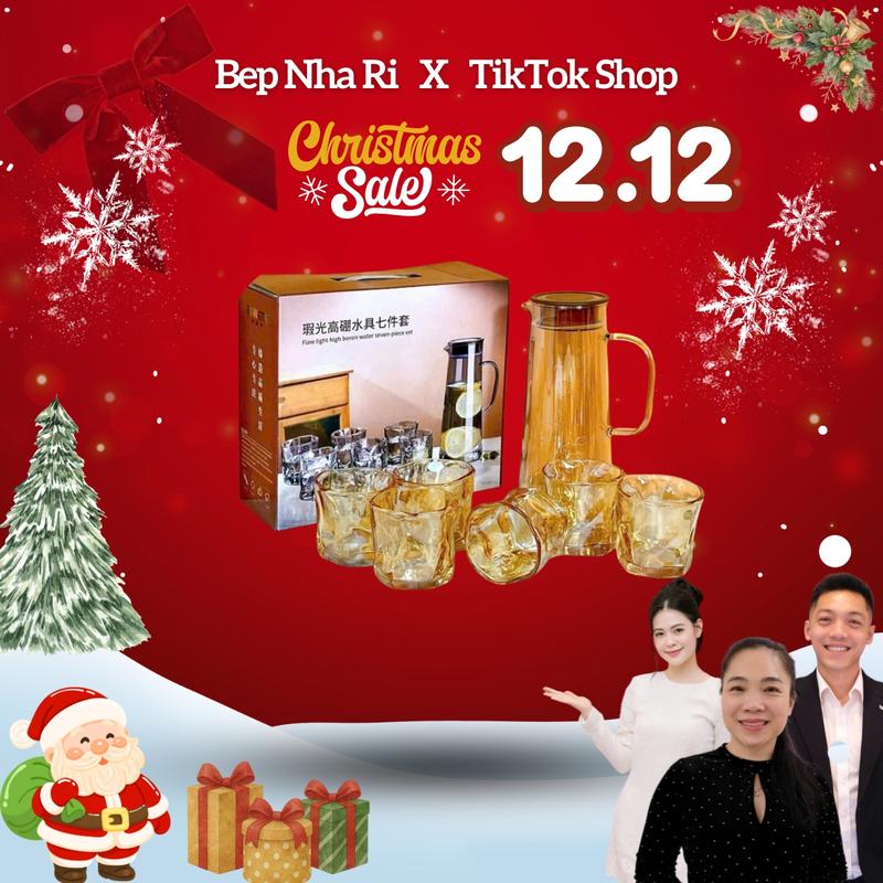 BepNhaRi Bộ Cốc Thủy Tinh Cao Cấp sang trọng 1500ml cho gia đình dùng để tiếp khách decor nhà cửa hiện đại sang trọng