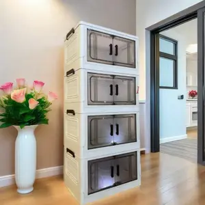 Hangyan Lemari Plastik Lipat Premium 3 Susun Bahan PP Tebal Ramah Lingkungan BPA Free Tahan Beban Berat Pintu Transparan Elegant 46x33x78 cm Siap Kirim COD Tersedia