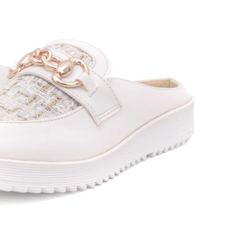 Sepatu Sandal Wanita Mules Flat Slip On Bustong THREE & THREE PPN 12 - Putih/Krim - Shoes 1