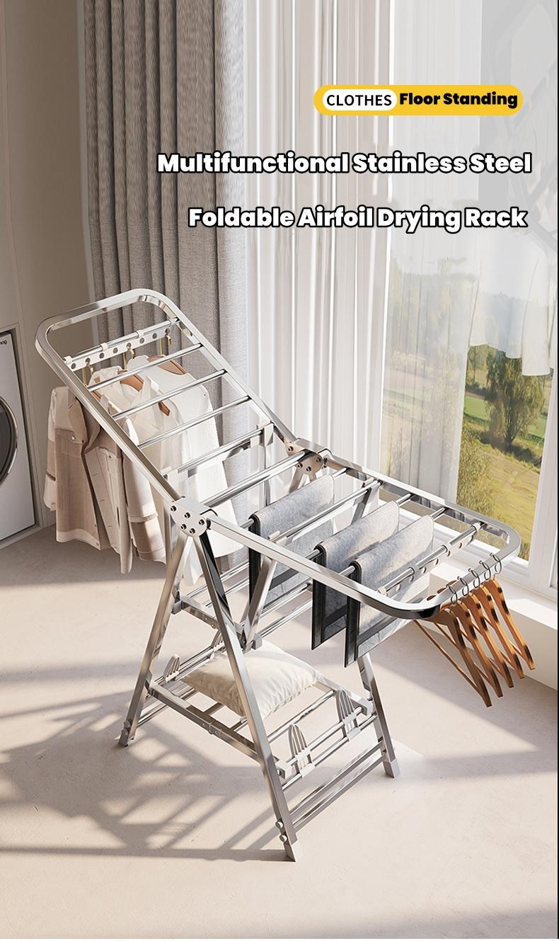 Product Introduction of [SG Stock]Foldable Clothes Drying Rack Multifunctional Laundry Rack With Wheel Stainless Steel Thickened Carbon Steel 12