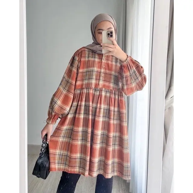 Lily tunik flanel wanita/Tunik kotak kota wanita terbaru / atasan flanel tunik kekinian 2