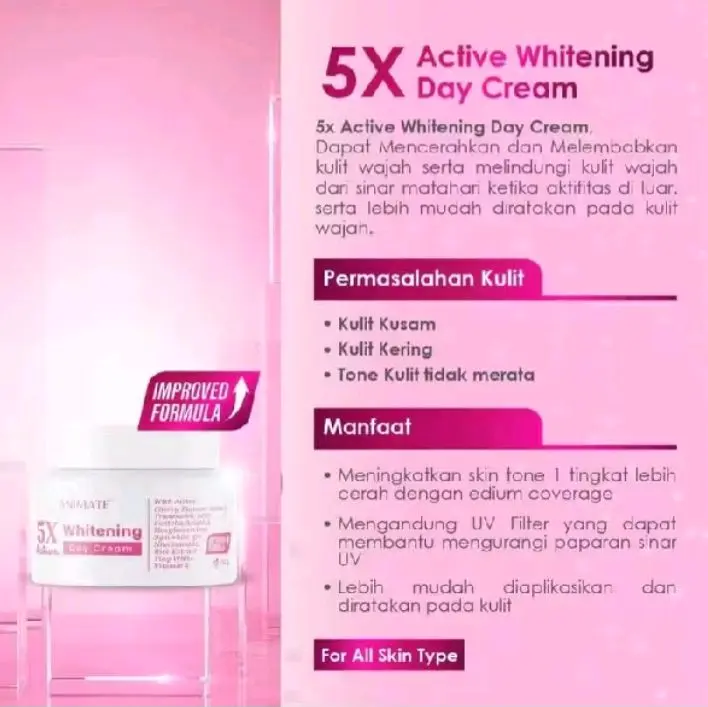 Animate Krim Pencerah Wajah 5x Aktif 10g dengan Niacinamide - Acid, Pelembab, Mencerahkan, Hitam, Perawatan - Moisturizer