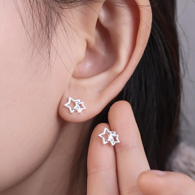 Product Introduction of New in Gemini Star Shape Ear Stud SweetExquisite Asymmetric Hollow Earring Jewelry Accessories sg 7