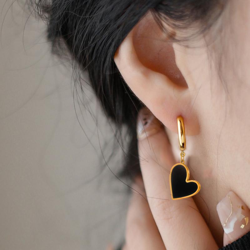 Fashion Elegant Love Heart Titanium Steel Drop Earring For Women Girl Simple Romantic Charms Hoop Earring Vintage Trendy Jewelry Gift 2