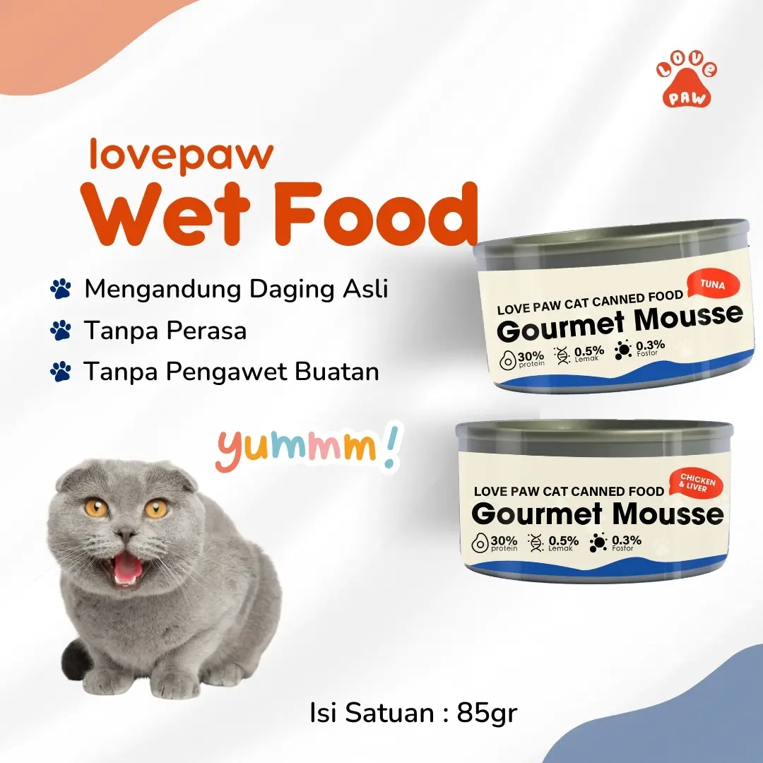 Makanan Basah Kucing 85 gr | Wet Food Makanan Kaleng Rasa Tuna Chicken Liver | Makanan Kalengan Nutrisi Bulu Cantik Mata Sehat Tulang Kuat dan Tambahan Vitamin Ikan - Satuan