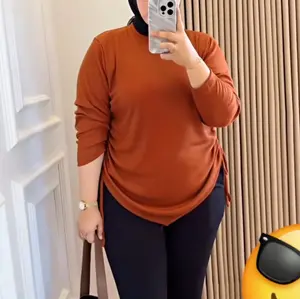 Top blouse jumbo serut samping kiri & kanan lengan panjang Atasan knit rib tali serut kekinian korean style Knitwear Wanita