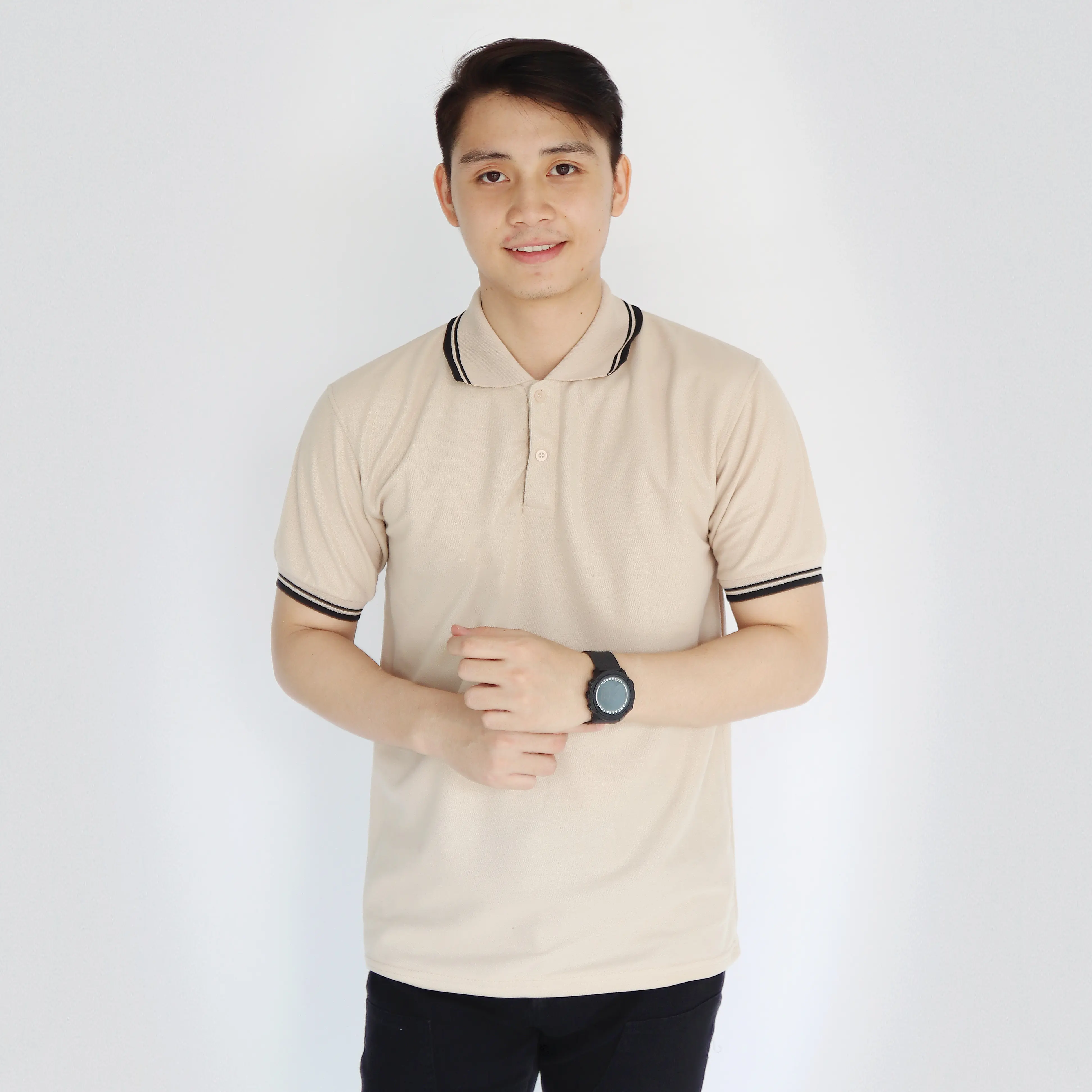 liso wear - Kaos Polo Pria Polos Krem Kerah Stripe Lis Seragam Kerah Katun Pique - Pendek - Baju