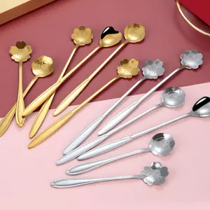 BISA COD H6163 Sendok Teh Stainless Steel Motif Bunga dan Love / Spoon Dessert Aesthetic Gold Makan Kitchenware BISA COD H6163 Sendok Teh Stainless Steel Motif Bunga dan Love / Spoon Dessert Aesthetic Gold Makan Kitchenware