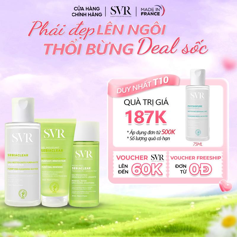 Combo 3 bước làm sạch, nước tẩy trang SVR SEBIACLEAR 75ML, Gel rửa mặt SVR MOUSSANT 55ML, Toner SVR MICRO-PEEL 30ML