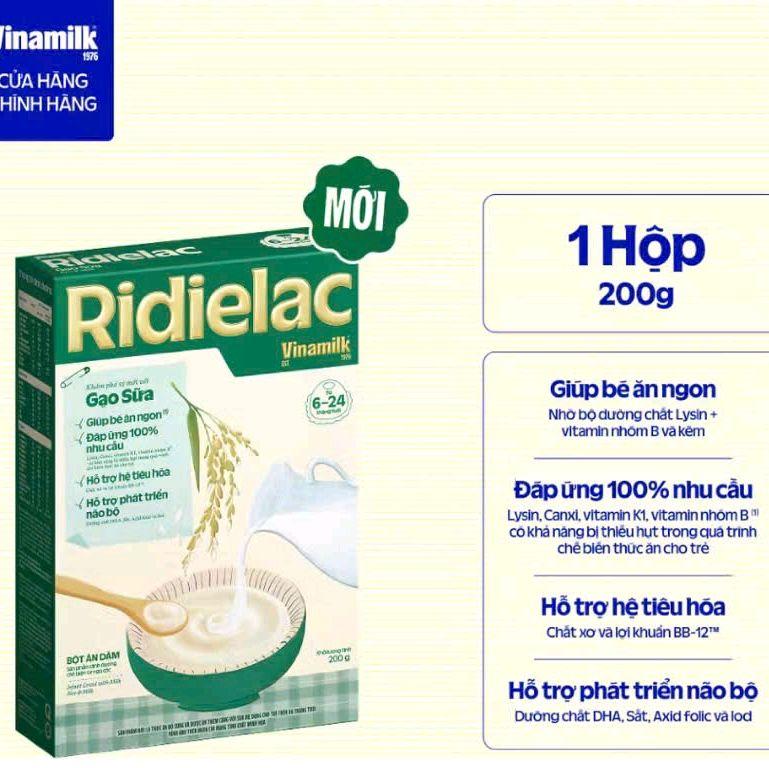 Vinamilk Ridielac Gạo Sữa 200g Hỗ Trợ Phát Triển NÃO BỘ & Hệ Tiêu Hóa Cho Bé 6-24 Tháng