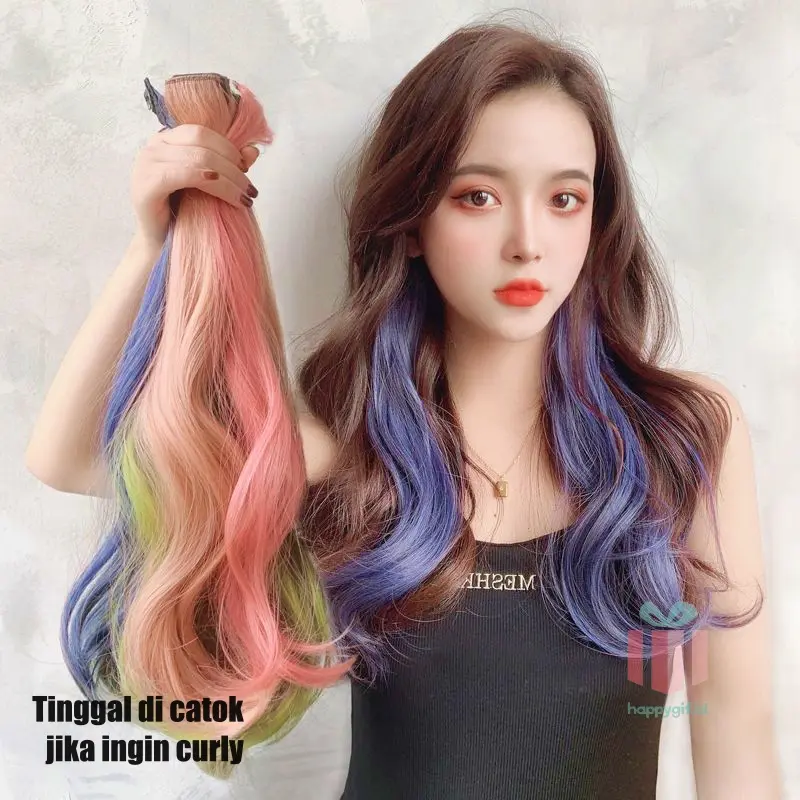 Rambut Jepit palsu Colourful Extention Wanita pemanjang rambut warna warni / Wig rambut palsu wanita 5