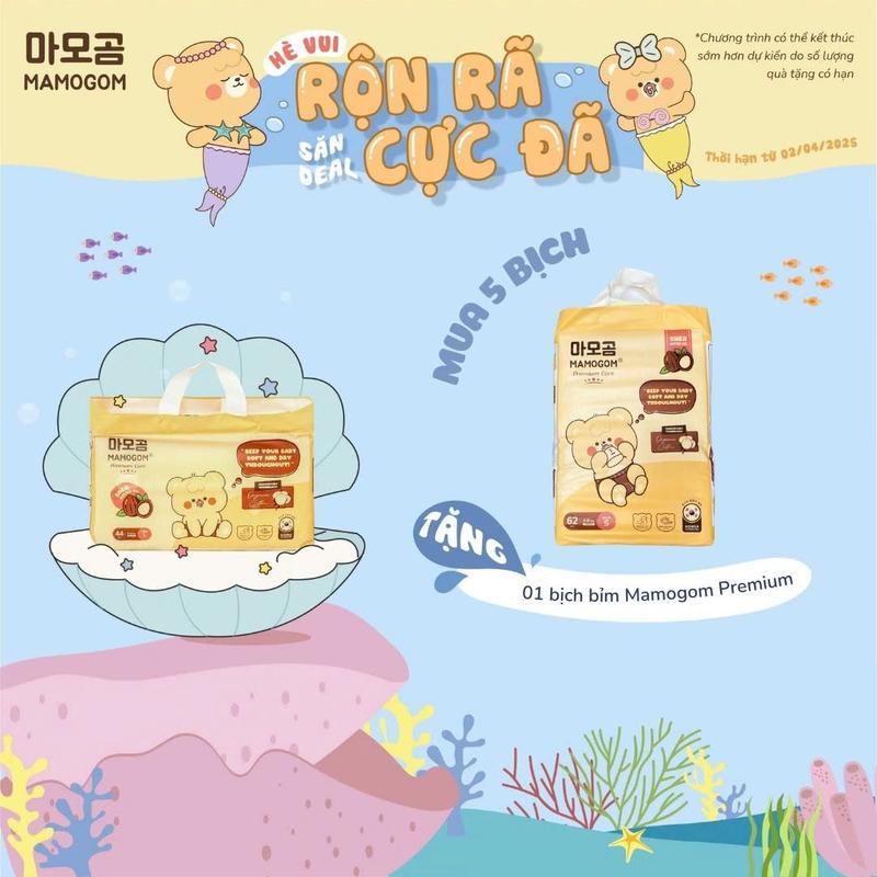 [MAMOGOM x TRƯỜNG THỊNH] [TẶNG THÊM 01 BỊCH BỈM MAMOGOM PREMIUM] COMBO 05 BỊCH TÃ/BỈM DÁN/QUẦN MAMOGOM PREMIUM MỀM MỊN THẤM HÚT CHO BÉ