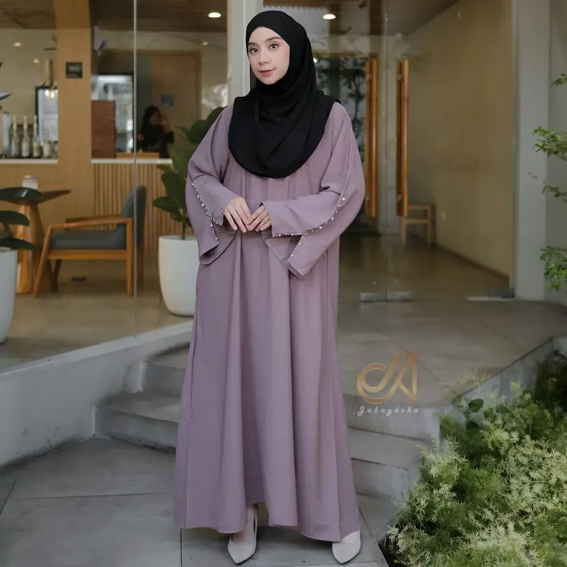 Jabayaska - Mazaya Abaya Forzaleta Gamis Lebaran Dress Hitam Muslim Simple Basic Arab Tangan Mewah Casual Wanita Lembut Dewasa Syari Kaftan Putih Umroh Remaja Turki 5