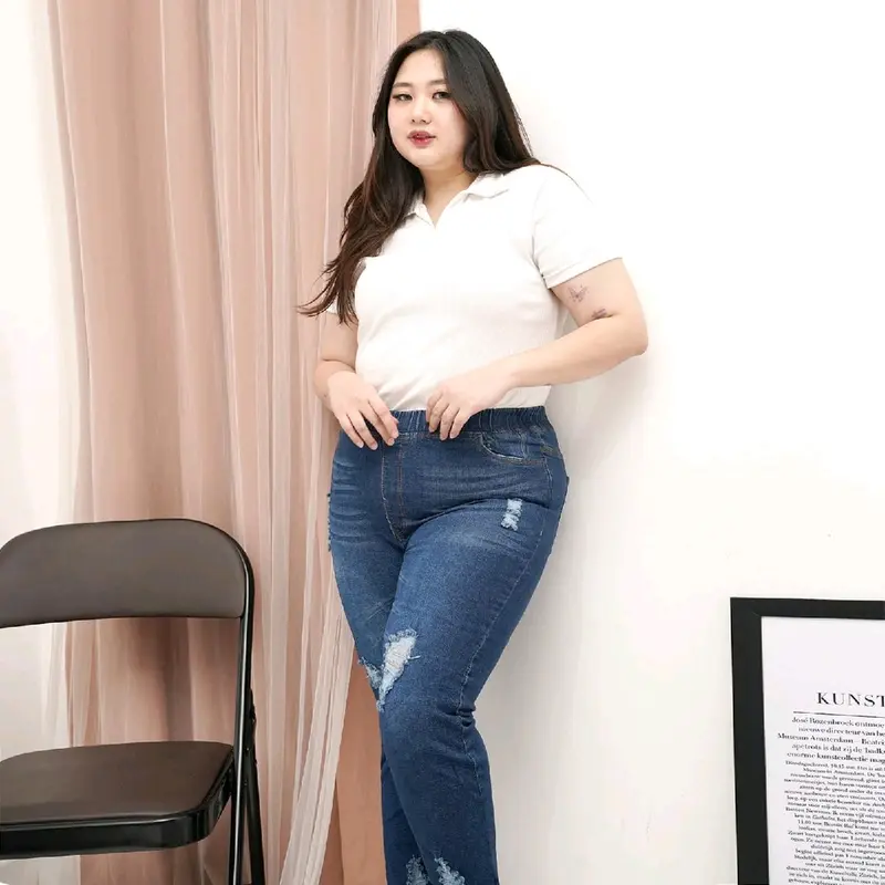 Celana Legging Jeans Fashion Wanita Sobek-Sobek Bio Blits Spray Size 28-42 - Skinny Karet Stretch 2
