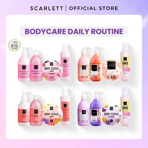 SCARLETT 4in1 Bodycare Daily Routine Body Scrub + Shower Scrub + Body Serum + Body Lotion Paket Sehari-hari Mencerahkan Kulit | Intense Mencerahkan Kulit Wangi Tahan Lama