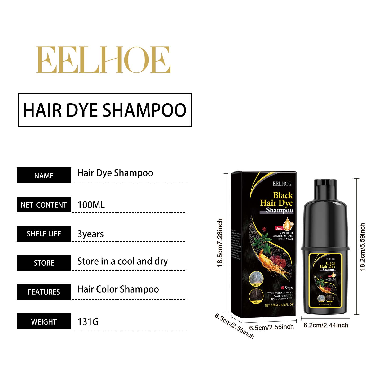 Shampo Pewarna Rambut Herbal Hitam Non-iritasi Rambut Putih Menjadi Hitam