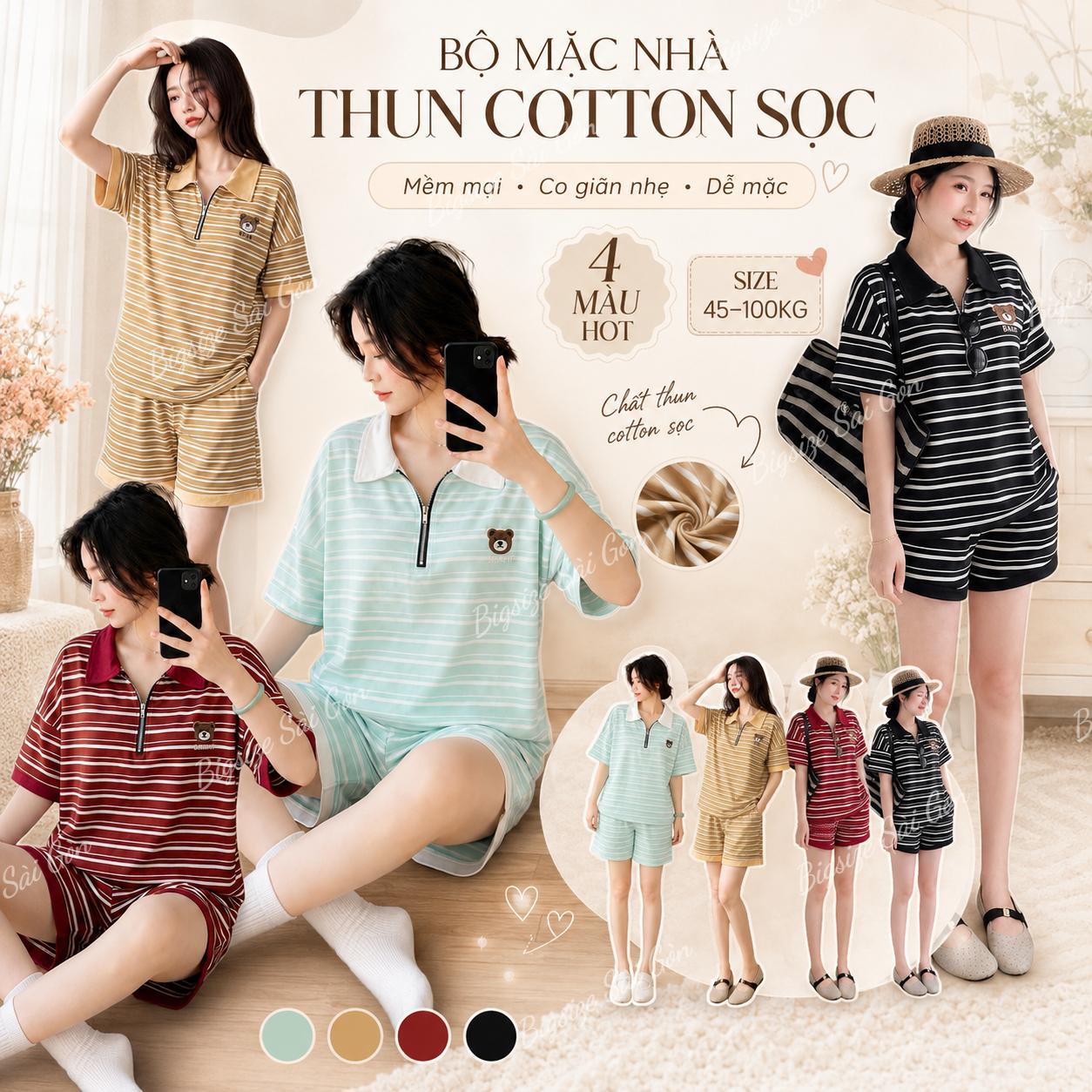 Set Thun Polo kéo Khoá Thêu Gấu Thun Soc Cotton Fom rộng Che Dáng cực Xinh, Đi Biển Hot Hít Nữ Cao Cấp cho nàng Chubby Dễ thương Bigsize 45-100kg - B.1836
