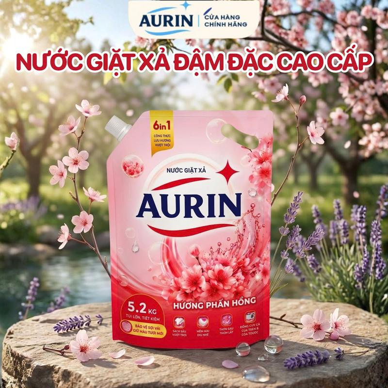 [BICHTRAM-DEAL 1K] Hương Mới Nước Giặt Xả AURIN Túi Hồng 5.2KG Hương Phấn Hồng Dịu Nhẹ Lưu Hương Dài Lâu Làm Sạch Tốt Bền Màu Quần Áo