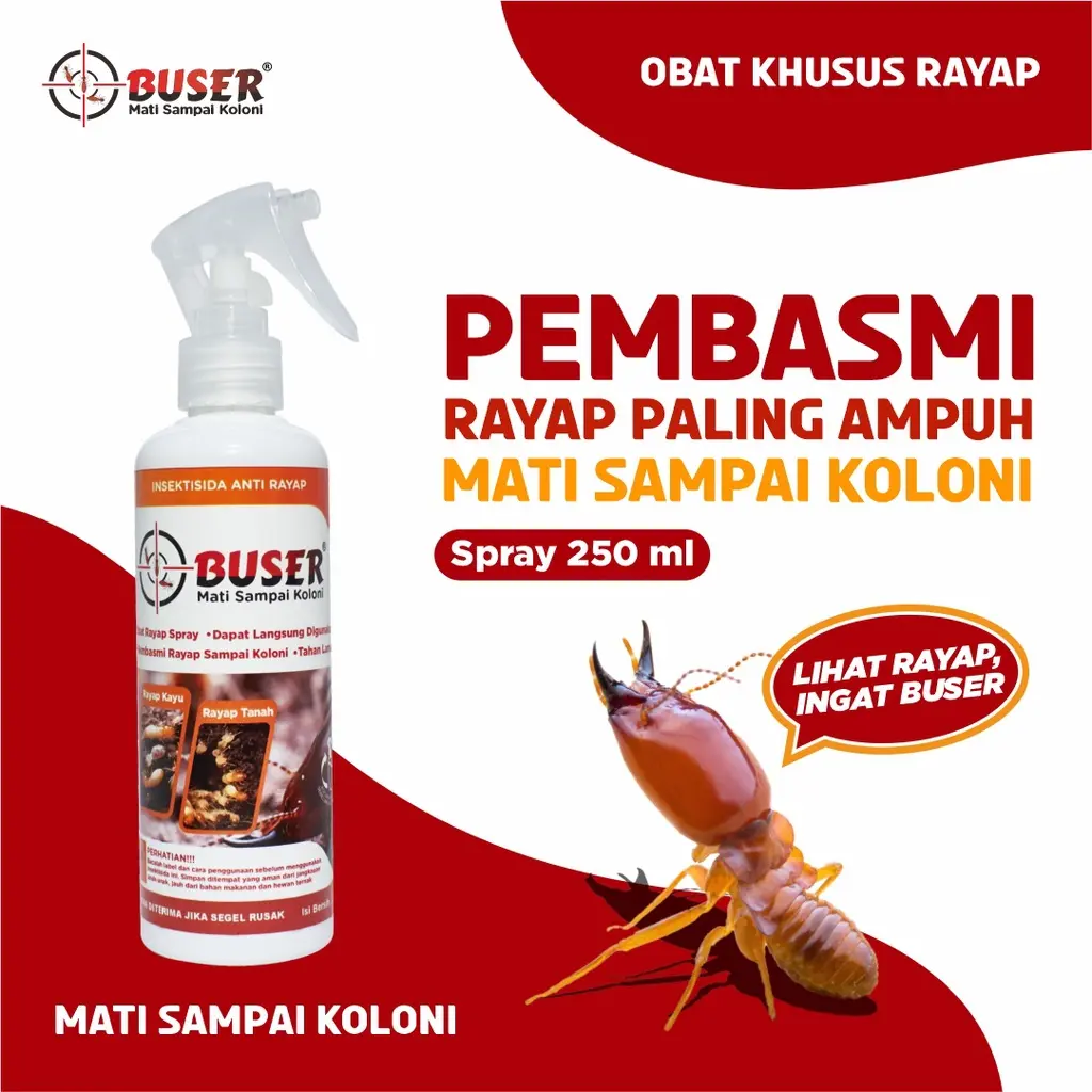 BUSER 250ml - Pembasmi Rayap Semprot Paling Ampuh Mati Sampai Koloni Proteksi Hingga 5 Tahun Cairan Spray