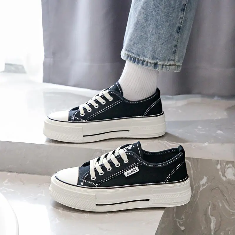 CANIKOREA Back To School Shoes Sepatu Sekolah Cewek Hitam Wanita Polos  Fashion Sneakers Karet SOHEE FULLBLACK 36