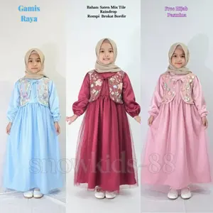 Gamis Anak Perempuan Terbaru Usia 3-10 Tahun ( FREE HIJAB ) Motif Rompi Brokat Bordir Bunga Cantik Full Furing - Panjang Anak Cewek Dress Long Muslim Syari Wanita Baju  Lebaran