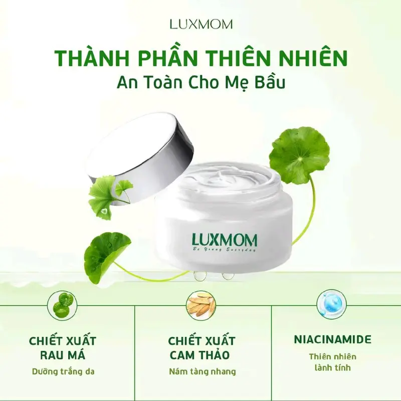 ( Mua 1 Tặng 1 )Kem Rau Má Luxmom tặng sữa rửa mặt luxmom 20ml - Dưỡng Trắng , Hỗ Trợ Mờ Thâm Nám , Ngăn Ngừa Mụn , Giúp Da Căng Mịn Làm Đẹp Da Dưỡng Ẩm Da 3