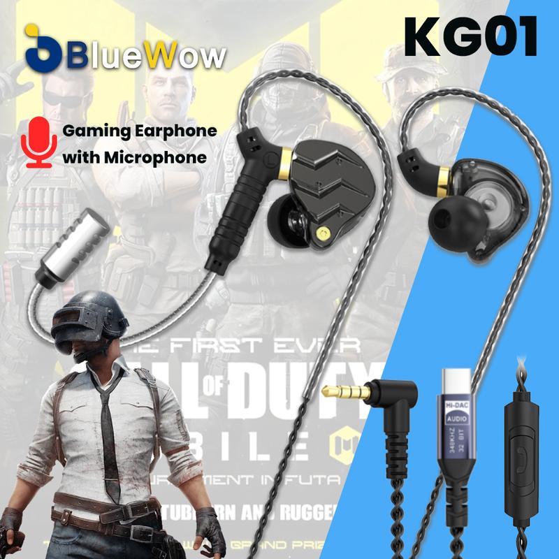 Tai Nghe Nhét Tai Nghe Chơi Game, BlueWow KG01, Có Dây, Có Micro, Tai Nghe Có Dây Trong Tai, Tương Thích Typec, Có Micrô Xoay, Tai Nghe Chơi Game 3.5Mm