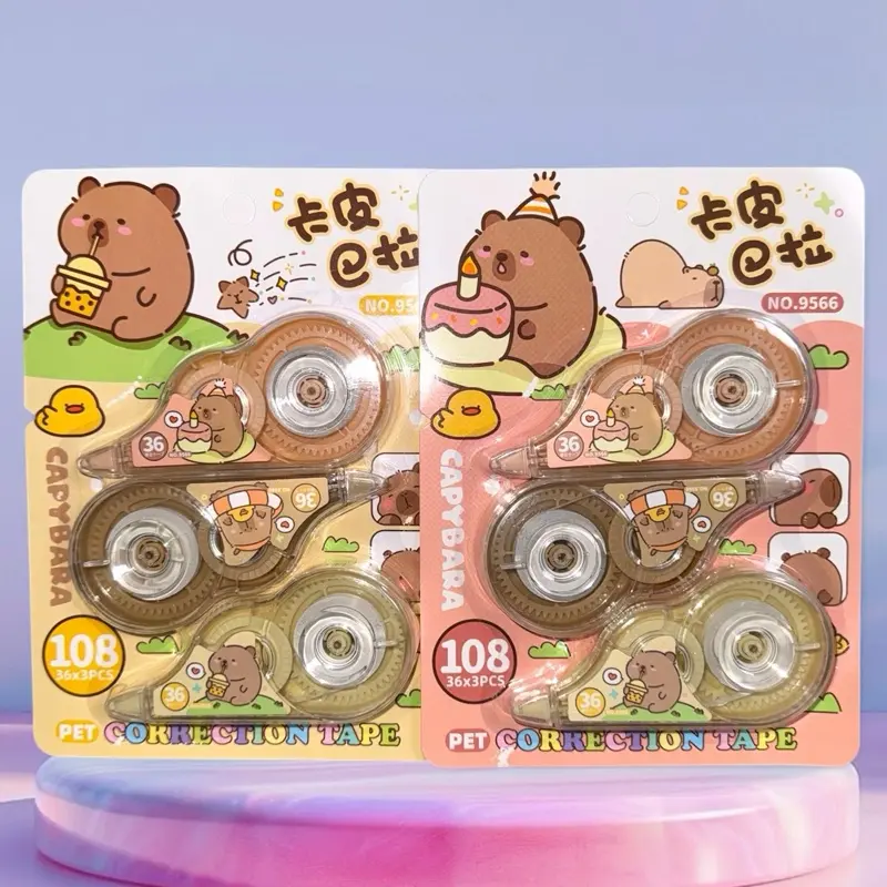 Vỉ 3 cây bút xoá kéo Capybara NO.9566, Bút xoá kéo học sinh, sinh viên, mẫu mã dễ thương