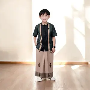 Set Sarko Sarung +Koko Anak Usia 5-14 Tahun ~ Motif Nuaiman Setelan Baju Muslim Lengan Pendek Sarung Instan Karet Pinggang Terbaru Bahan Toyobo Tebal